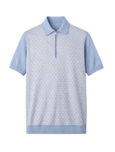 Riviera Zip Polo - Sky Blue