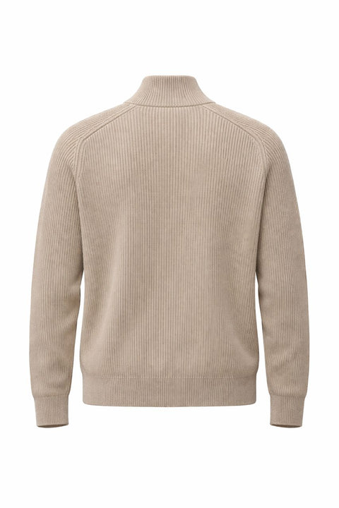 Beige Ribbed Cashmere Zip Jacket