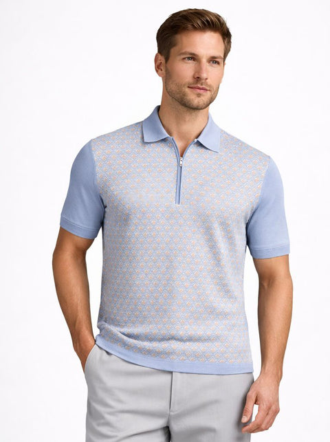 Riviera Zip Polo - Sky Blue