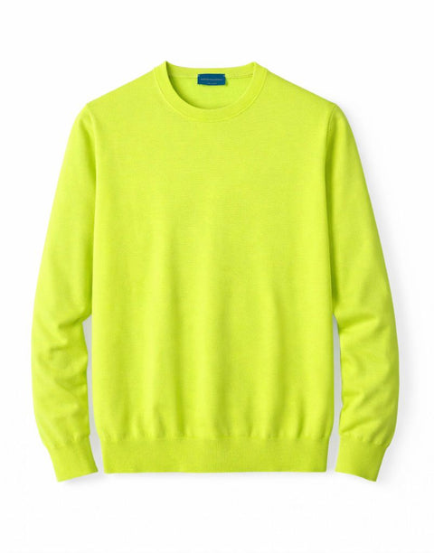 Round-Neck Knit Sweater - Lime Yellow