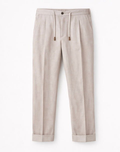 Beige Linen Tailored Trousers