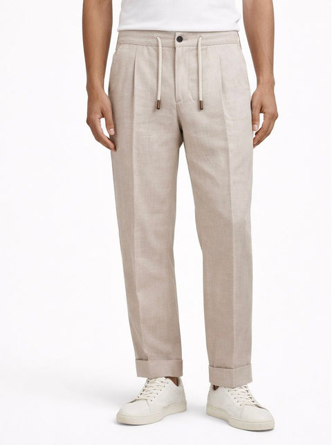 Beige Linen Tailored Trousers