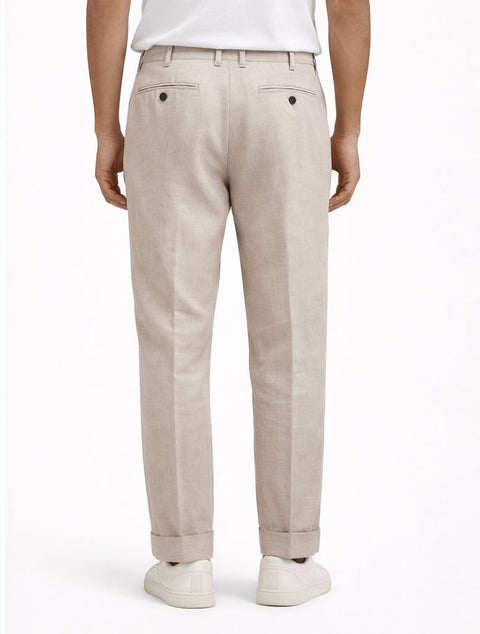 Beige Linen Tailored Trousers
