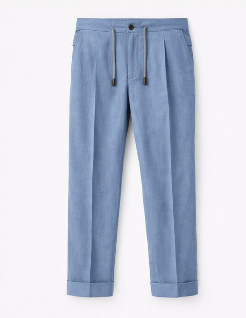 Sky Blue Linen Tailored Trousers