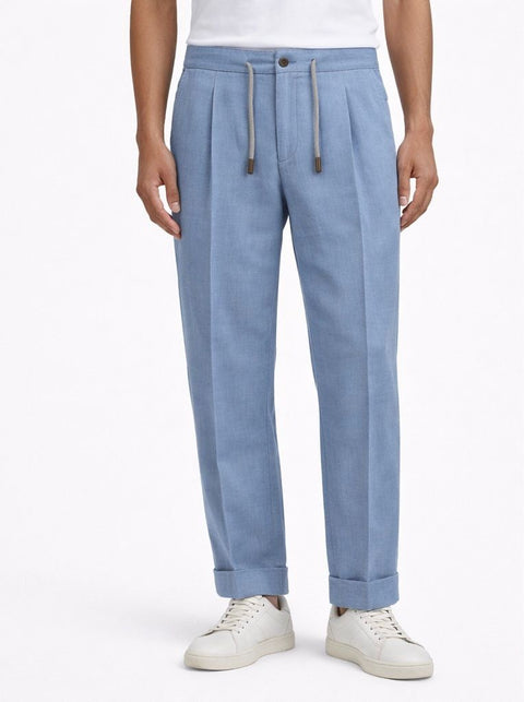 Sky Blue Linen Tailored Trousers