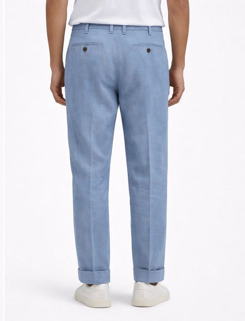 Sky Blue Linen Tailored Trousers