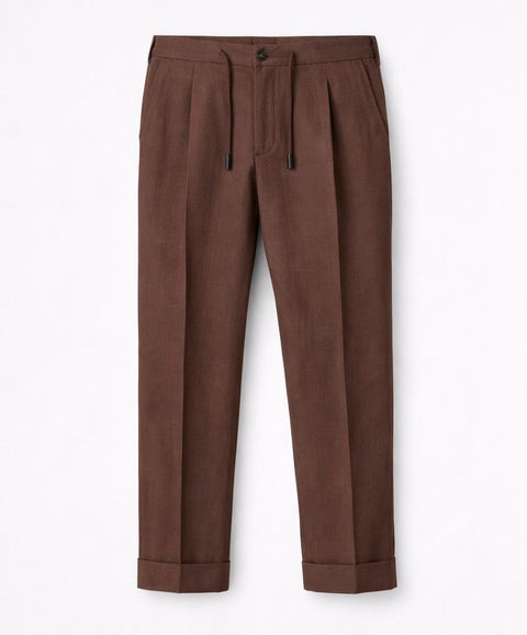 Brown Linen Trousers with Side Pockets