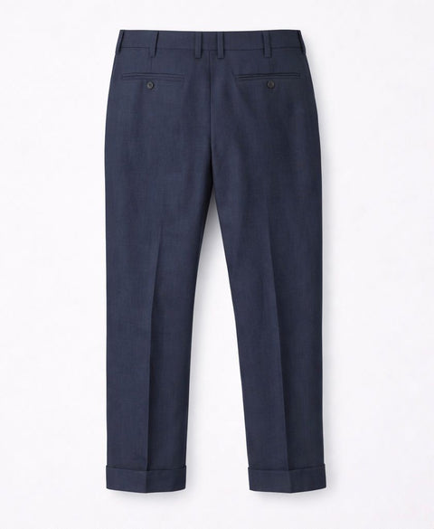 Navy Blue Linen Tailored Trousers