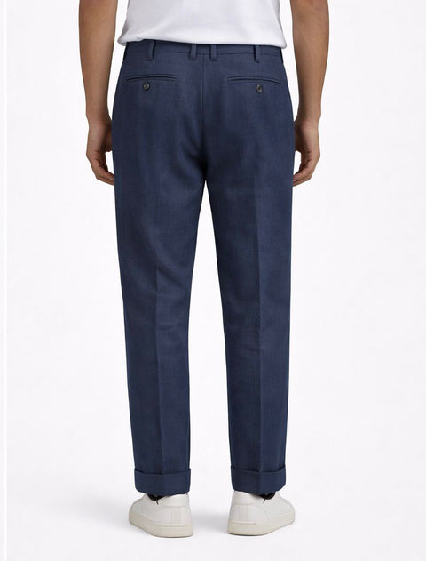 Navy Blue Linen Tailored Trousers