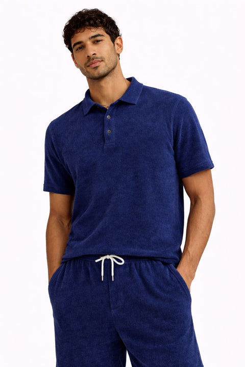 Navy Blue Terry Polo Shirt
