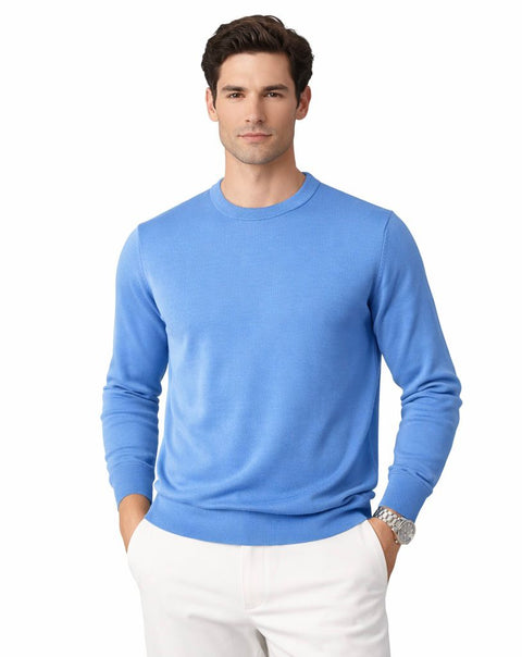 Round-Neck Knit Sweater - Sky Blue