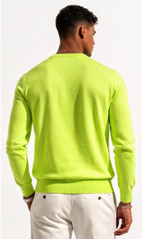 Round-Neck Knit Sweater - Lime Yellow