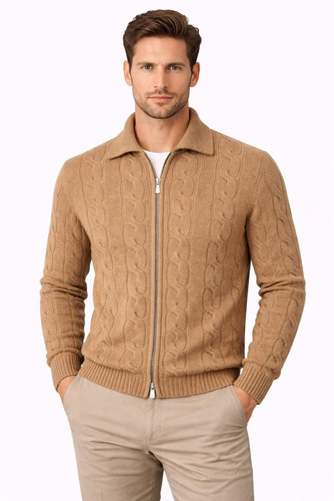 Cable-Knit Cashmere Camel Sweater